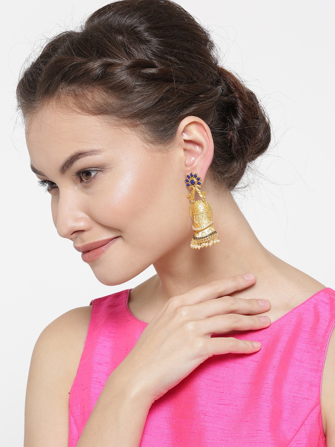 YouBella Gold-Toned  Blue Dome Shaped Jhumkas